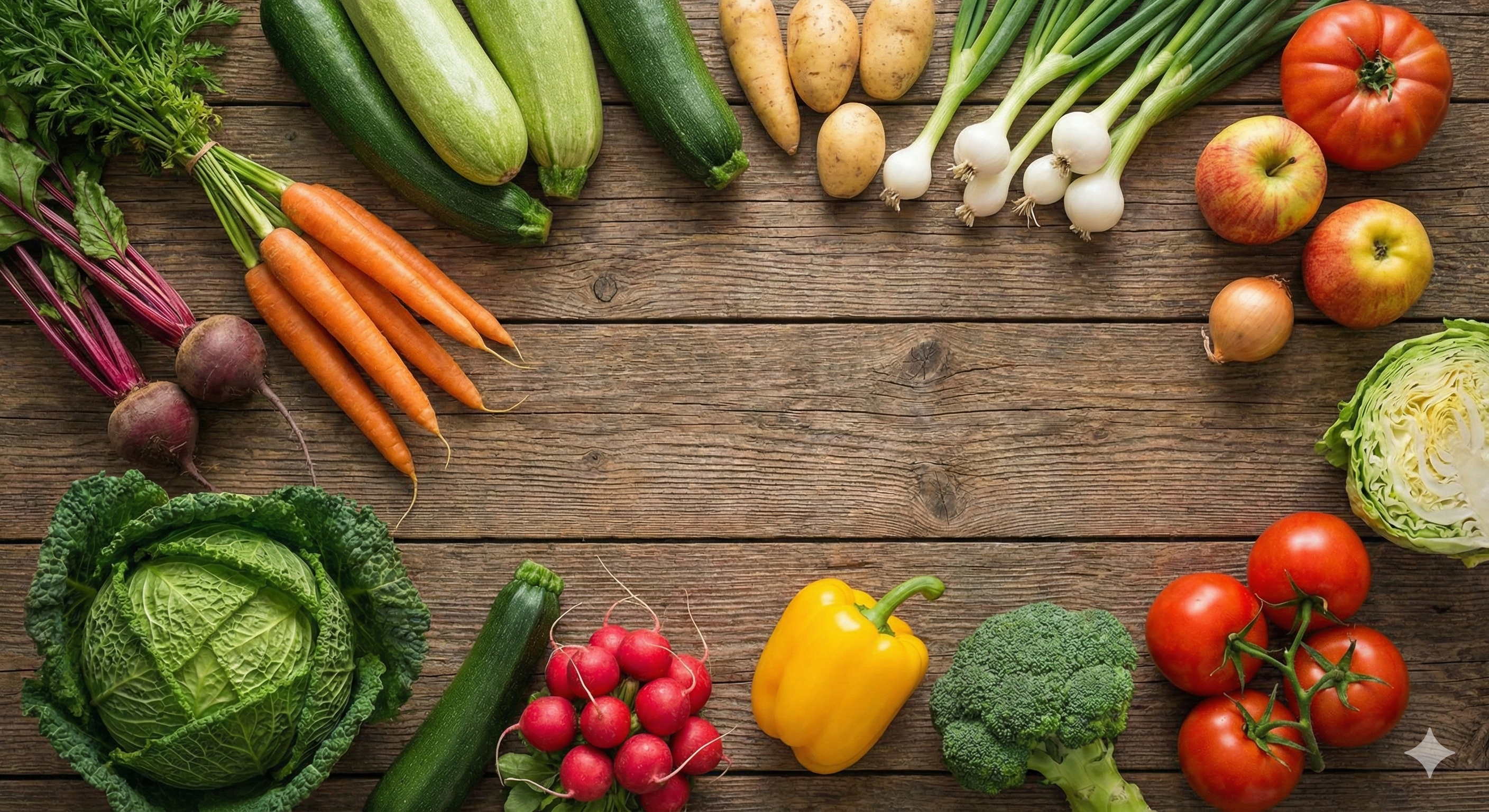 Säsongsbetonade råvaror på ett rustikt bord